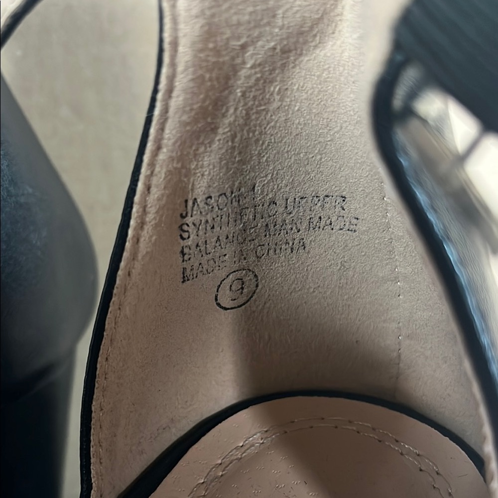 Black Ankle Strap Comfy Heels - Picture 3 of 5